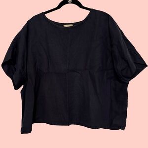 Preloved Elizabeth Suzann Linen Boxy Georgia Tee - Navy - 1X